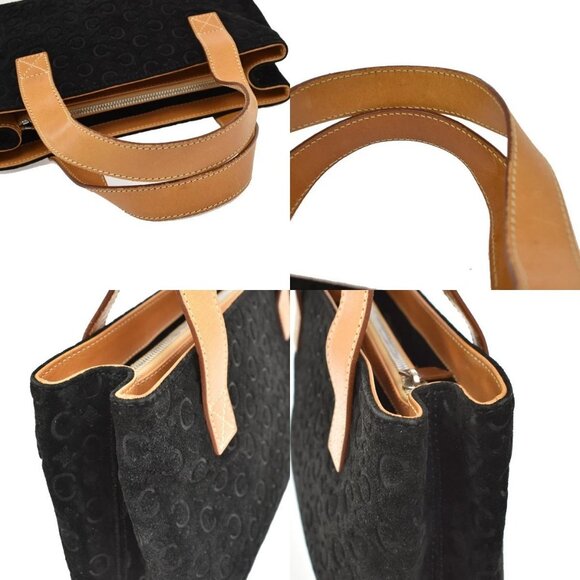 CELINE Logo C Macadam Pattern Hand Tote Bag Suede Leather Black SHW 68KB064 - Picture 8 of 16